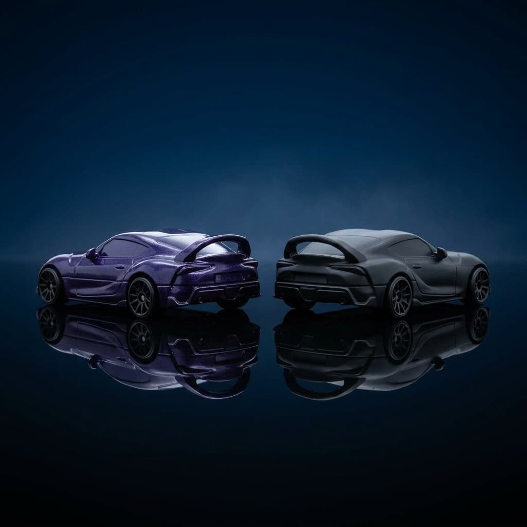 KeyLab Supra MK5 key fob, polished gloss and matte black finishes side by side